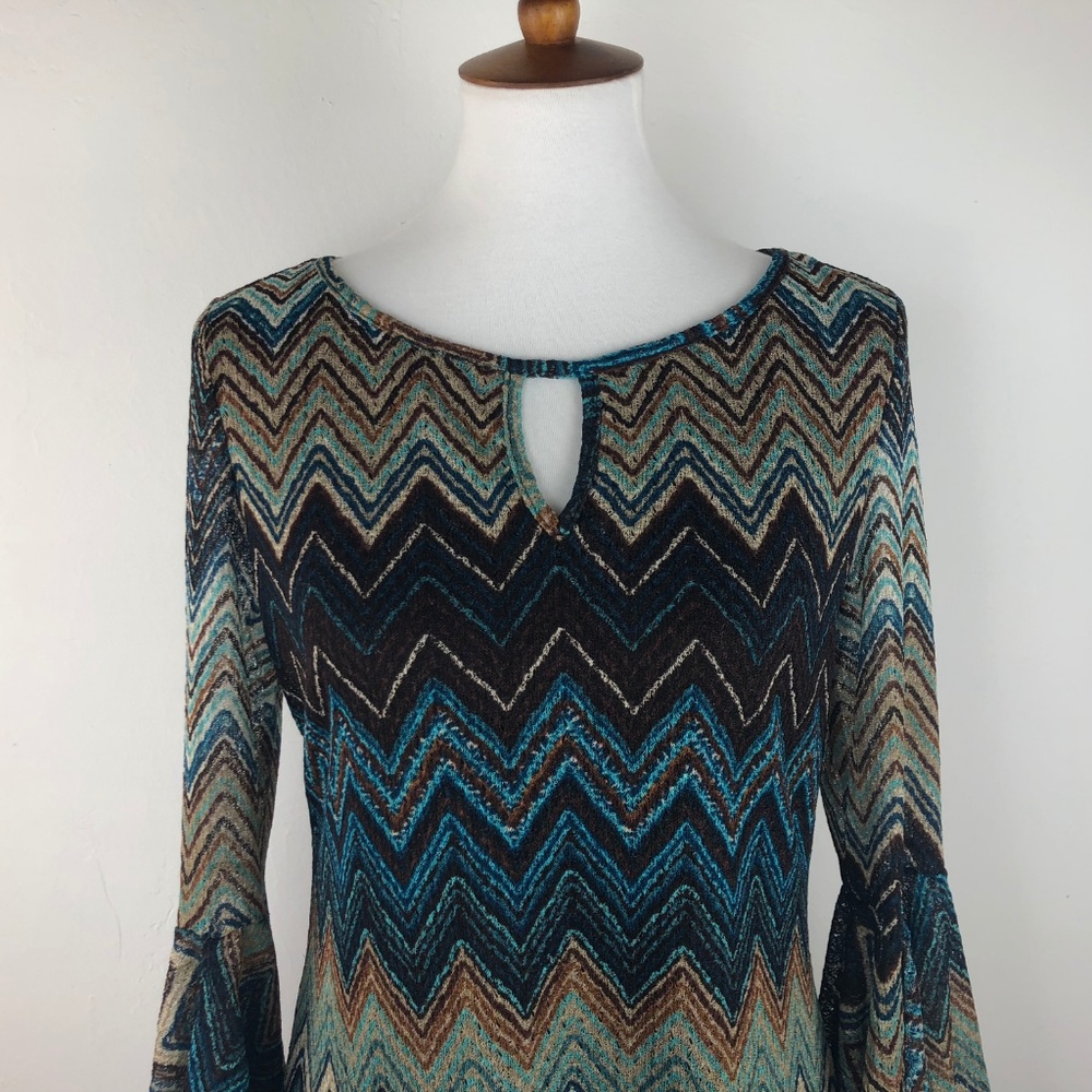 MSK 10 Chevron Dress Boho Flutter Sleeve - Picture 3 of 8